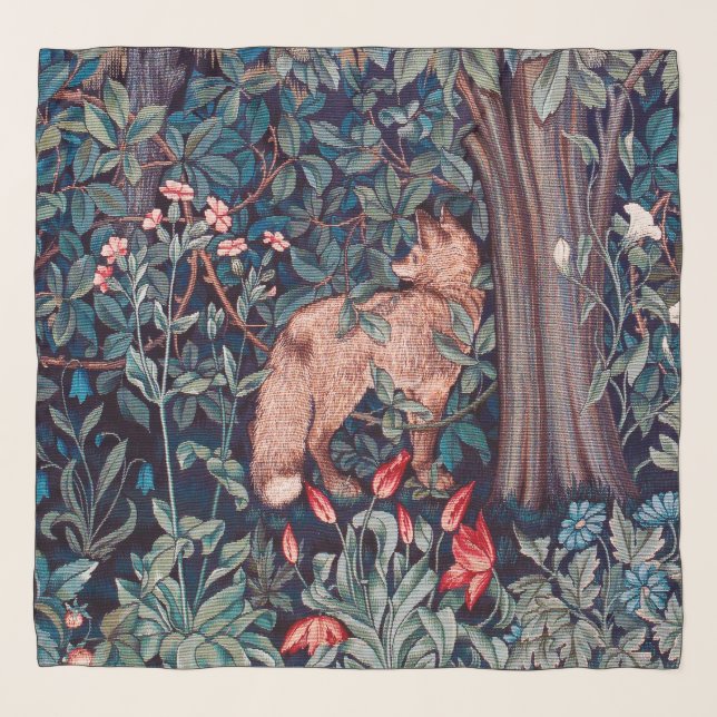 Fox in The Forest, William Morris Scarf (Front)