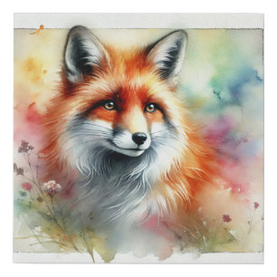 Fox in the Serene Forest 230924AREF126 - Watercolo Faux Canvas Print