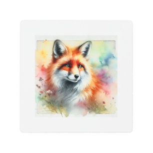 Fox in the Serene Forest 230924AREF126 - Watercolo Metal Print