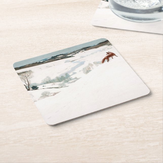 Fox in the Snow, 1935 by Newell Convers Wyeth Square Paper Coaster (Angled)