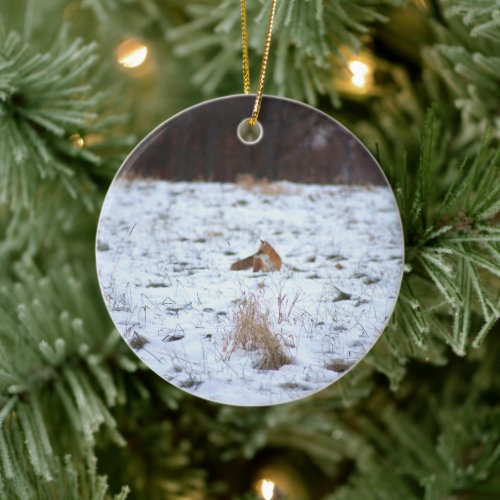 Fox in the Snow Ceramic Ornament