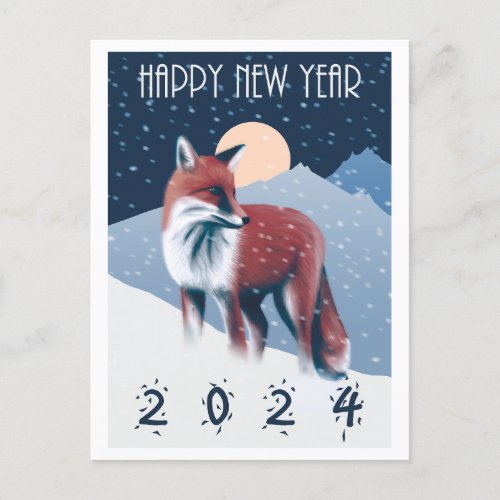 Fox In The Snow  Happy New Year 2024 Postcard