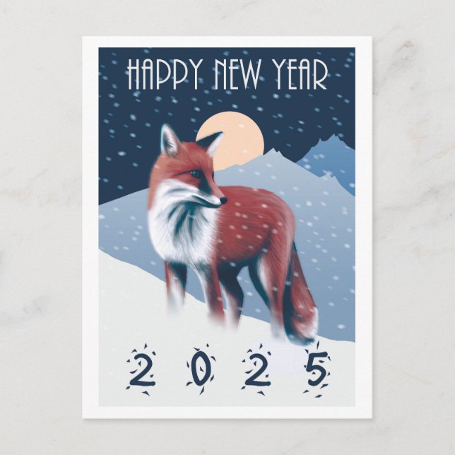 Fox In The Snow | Happy New Year 2025 Postcard (Front)