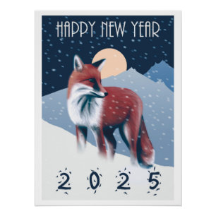 Fox In The Snow Happy New Year 2025 Poster
