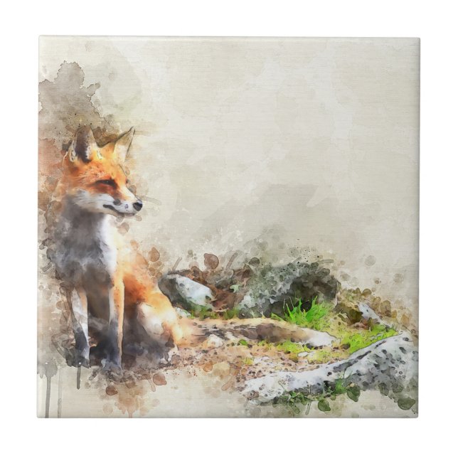 Fox in the wild painting ceramic tile (Front)