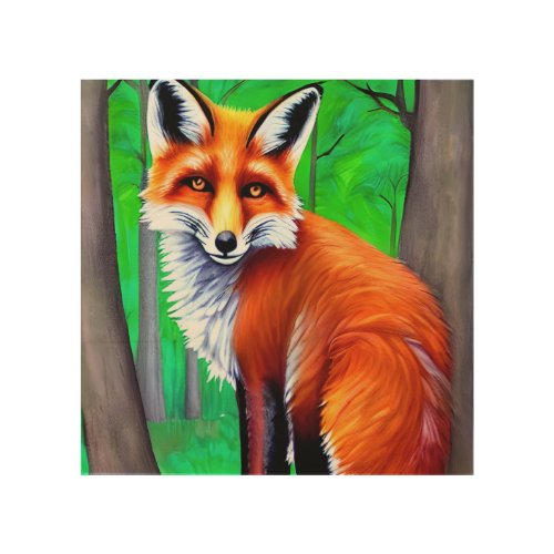 Fox in the woods painting wood wall art