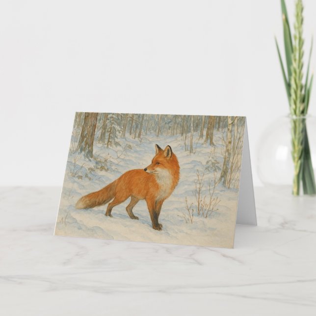 Fox in Winter Snow Christmas  Card (Front)