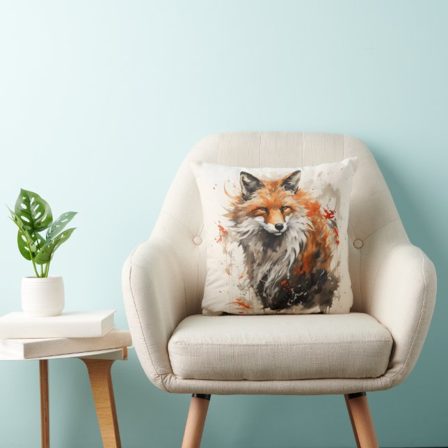 Fox Ink Painting Throw Pillow (Chair)