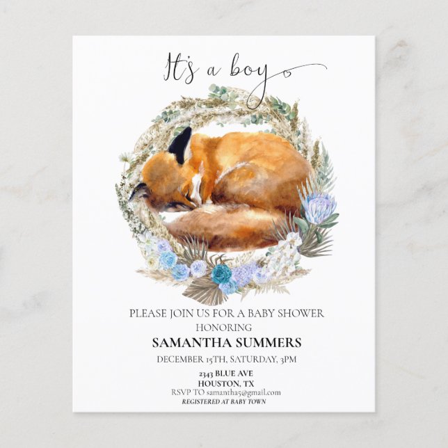 Fox It's a Boy Watercolor Boho Wreath  (Front)
