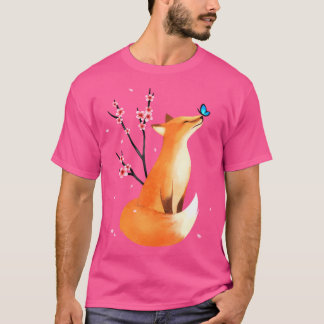Fox Japanese Cherry Blossom Flower T-Shirt