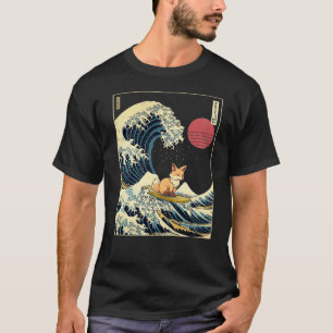Fox Japanese Kanagawa Wave Funny Surf Animal  T-Shirt