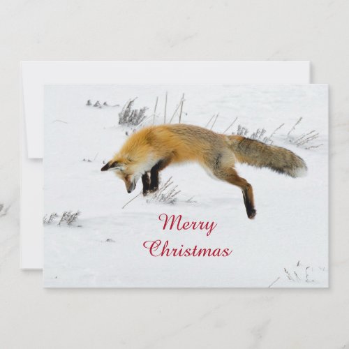 Fox Jumping Snow Photo Christmas Flat Holiday Card