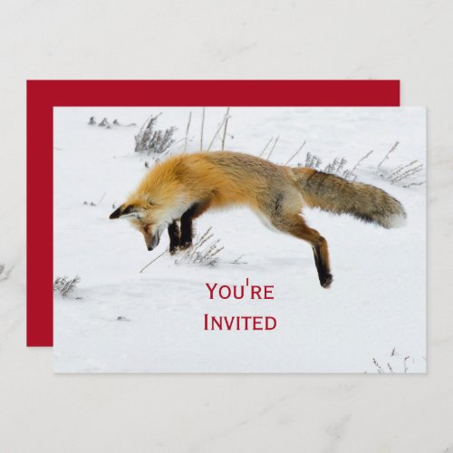 Fox Jumping Snow Photo Christmas Invitation