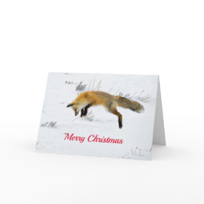 Fox Jumping Snow Photo Holiday Card