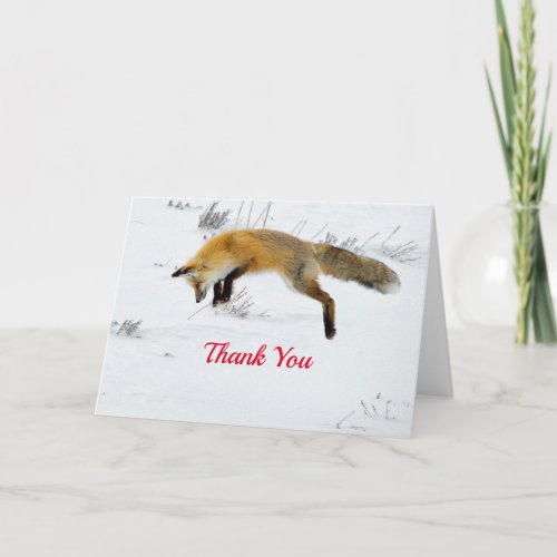 Fox Jumping Snow Photo Thank You Card