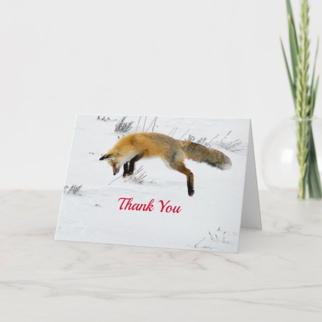 Fox Jumping Snow Photo Thank You Card (Front)