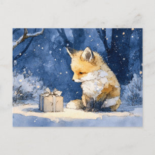 Fox Kit and the Gift Watercolor Postcard