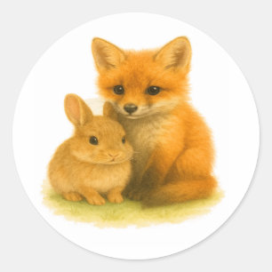 Fox Kit & Bunny Buddies Classic Round Sticker