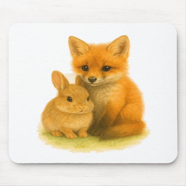 Fox Kit & Bunny Buddies Mouse Pad (Front)
