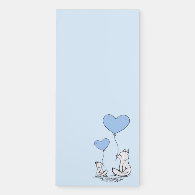 Fox Kit Heart Balloons Magnetic Notepad (Front)