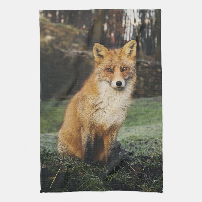 fox kitchen towel, foxy tea towel, fox cub home de towel (Vertical)