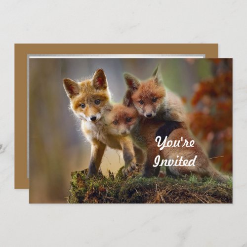 Fox Kits Photo Birthday Invitation