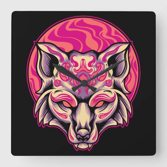 Fox Kitsune   Square Wall Clock (Front)