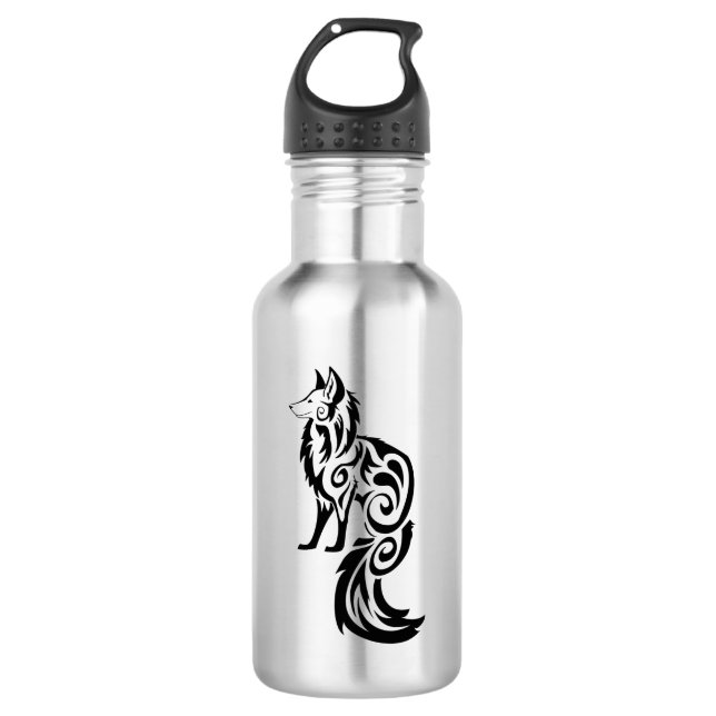 Fox Kitsune Tribal Water Bottle (Front)