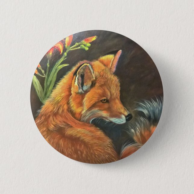 fox landscape paint painting hand art nature button (Front)