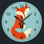 Fox Large Clock<br><div class="desc">fox cute animals blue</div>