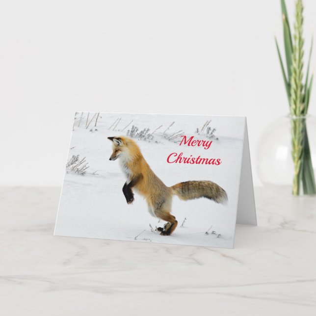 Fox Leaping Snow Photo Christmas Holiday Card (Front)