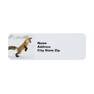 Fox Leaping Snow Photo Label