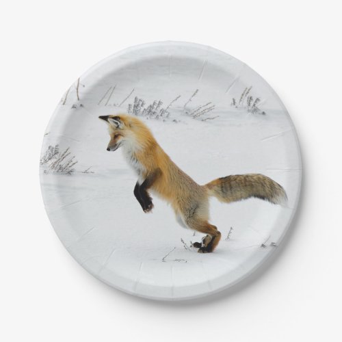 Fox Leaping Snow Photo Paper Plates