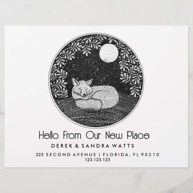 Fox Lino Style Change of Address Card | Hand-Drawn Flyer (Front)