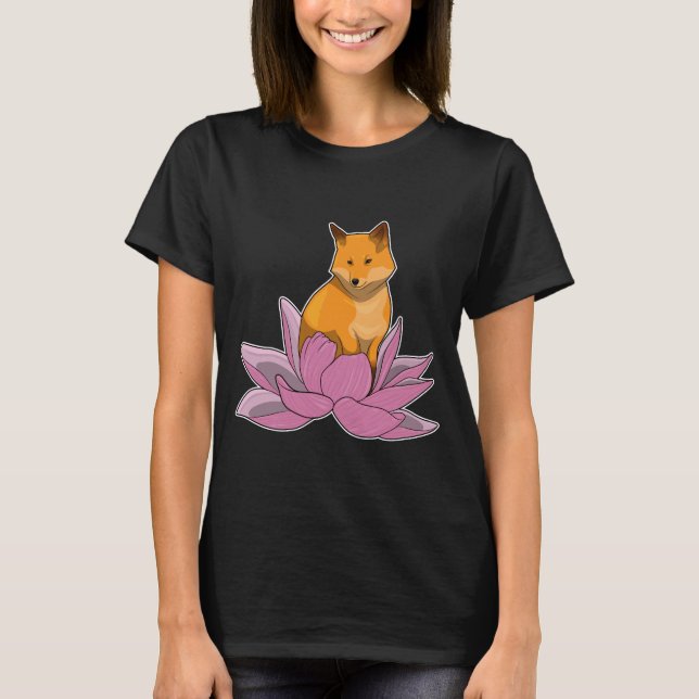 Fox Lotus flower Flower T-Shirt (Front)