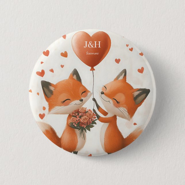 Fox Love Design with Customizable Initials Button (Front)