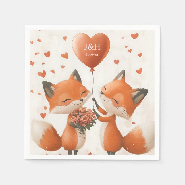 Fox Love Design with Customizable Initials Napkins (Front)