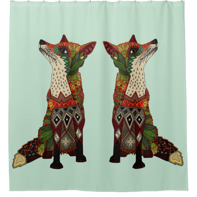 fox love mint shower curtain (Front)