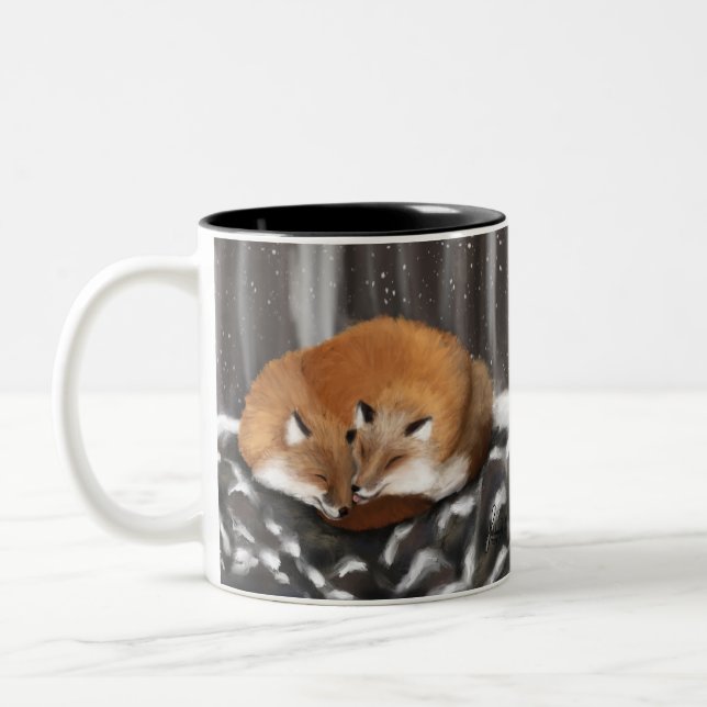 Fox Love on Stone Haven Two-Tone Coffee Mug (Left)