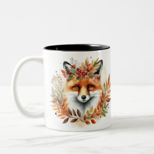 Fox Lover AutumFall woodland monogram birthday Two_Tone Coffee Mug