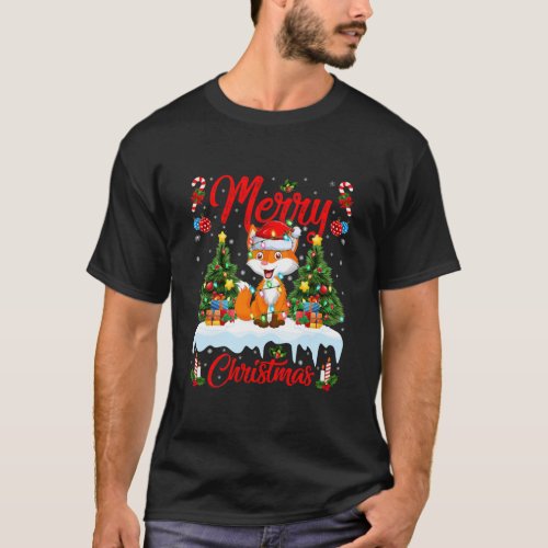 Fox Lover Xmas Lighting Santa Hat Fox Christmas  T_Shirt