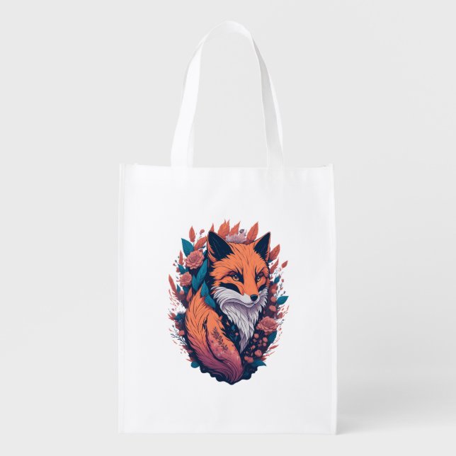 Fox Lovers Gift - Fox Artwork Grocery Bag (Front)