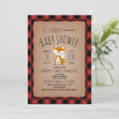 Fox Lumberjack Plaid Baby Shower Invitation (Standing Front)