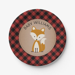 Fox Lumberjack Plaid Baby Shower Paper Plates