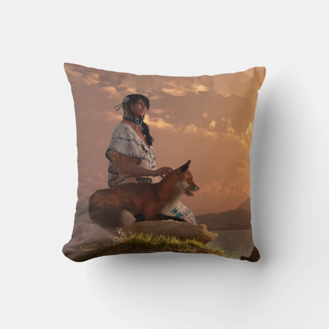 Fox Maiden Throw Pillow (Front)