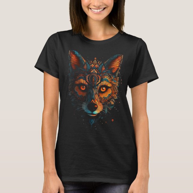 Fox Mandala Fantasy Animal Art - Artwork Fox T-Shirt (Front)
