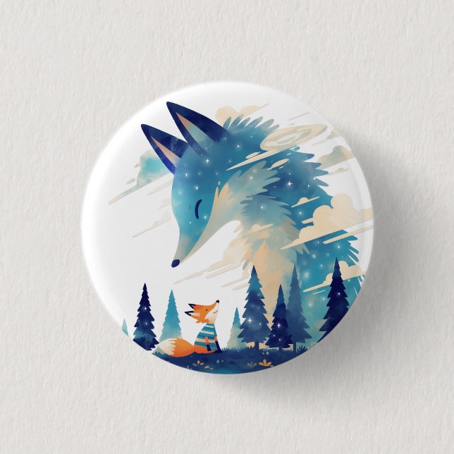 Fox meeting Cosmic fox spirit in starry sky art Button (Front)