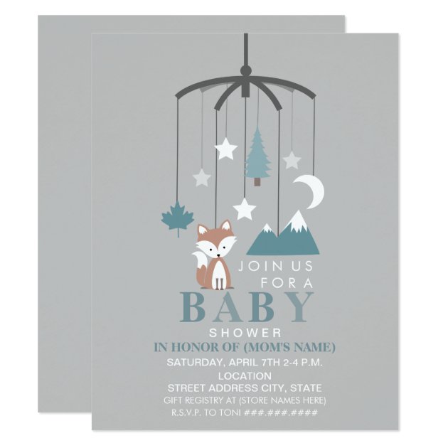 Fox Mobile Modern Boy Baby Shower Invitation