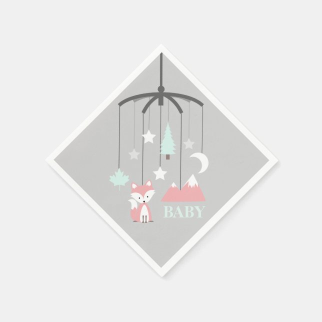 Fox Mobile Modern Pink Baby Shower Napkins (Corner)