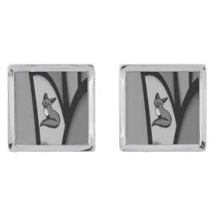 Fox Modern Art Design in Silver Cufflinks